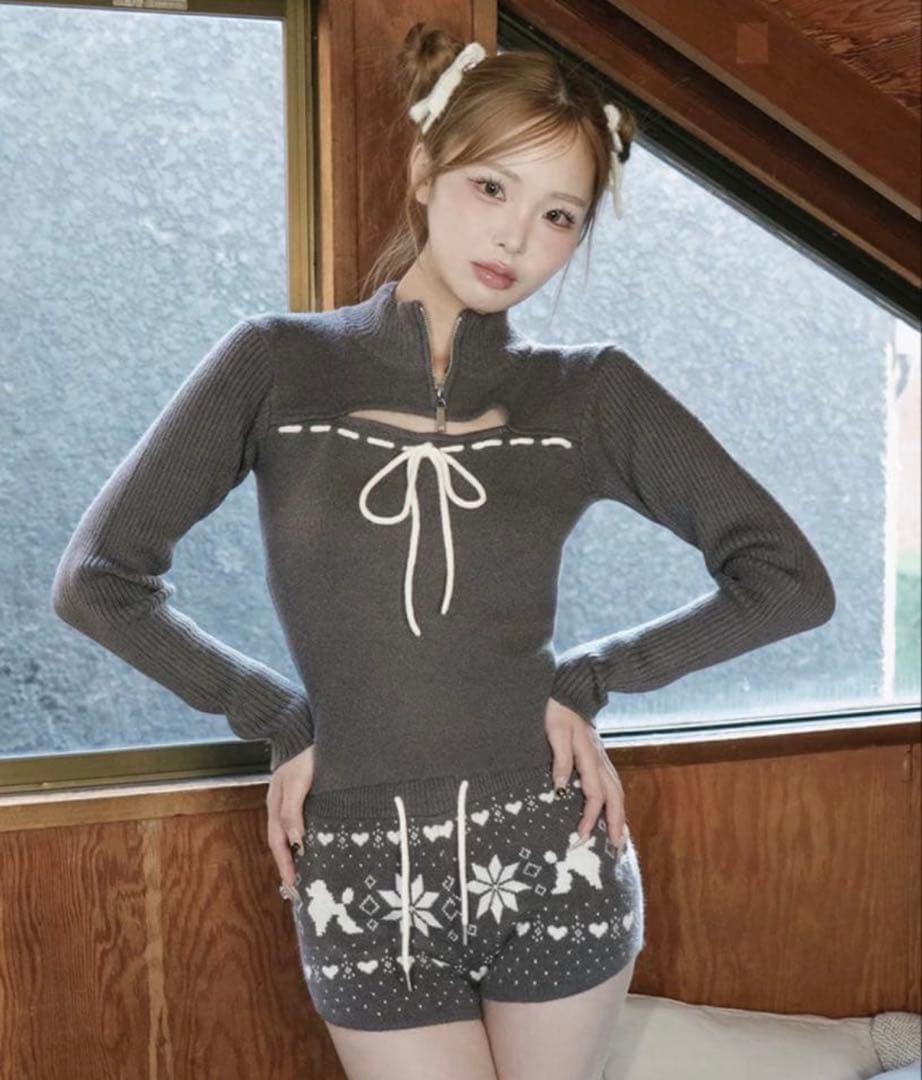 darich ステッチリボンオープンニットトップス - メルカリ