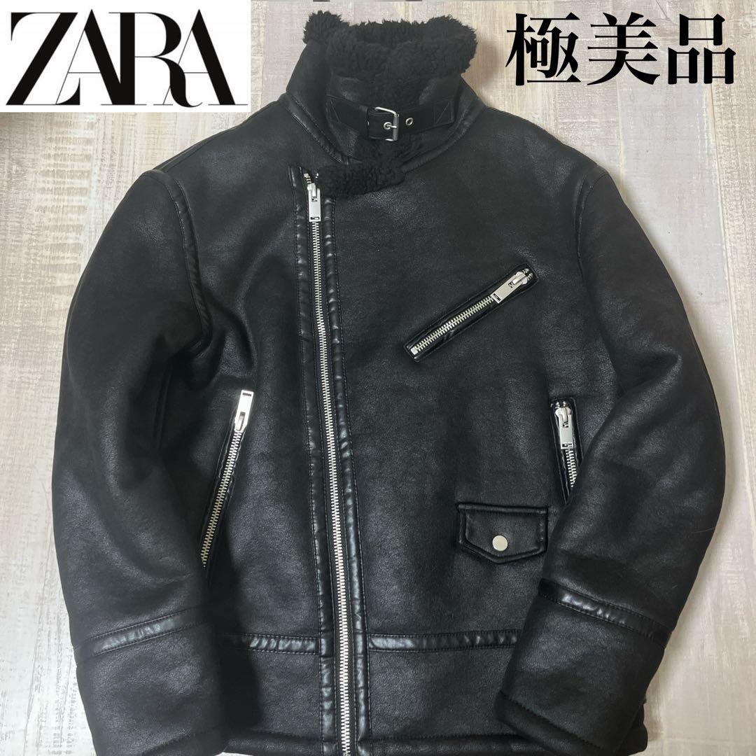【極美品】ZARA B-3 フェイクレザー ムートン ダブルライダースジャケット ZARA ザラダブルフェイス ライダース ボアジャケットフェイクレザー