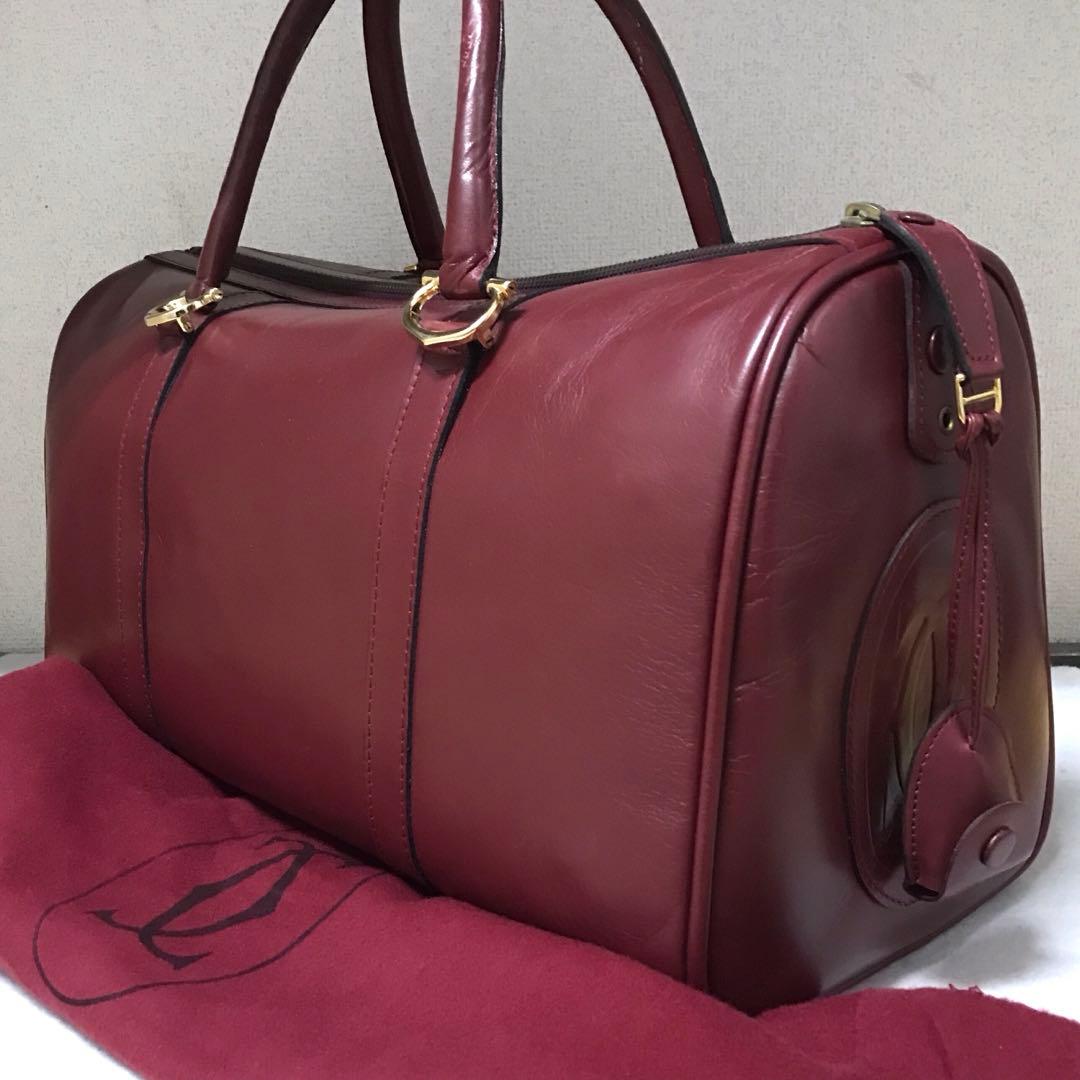 希少品・袋・鍵付き美品】Cartier バーガンディ レザー ボストンバッグ