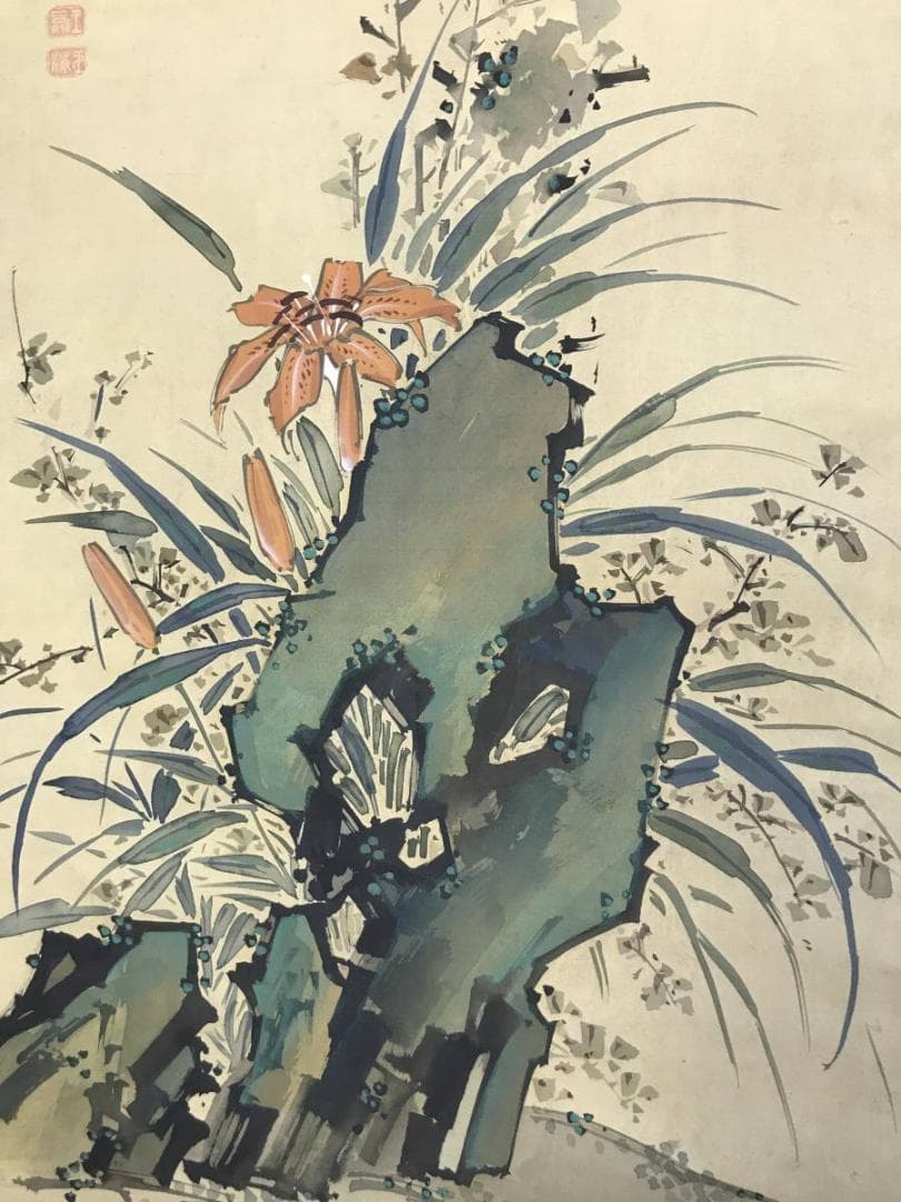 真作】小田海僊/寿星花鳥図/三幅対/花鳥図/人物図/掛軸☆宝船☆AD-447