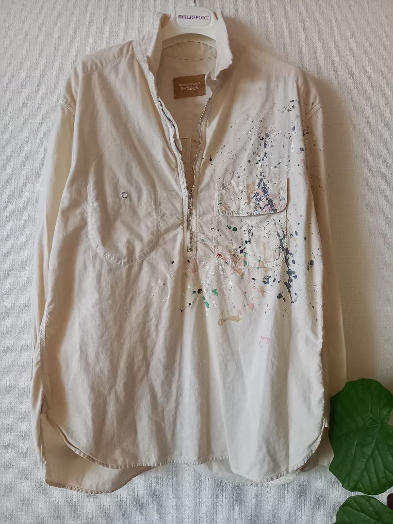 日*5様 2012ss初期ソロイスト☆ペイントハーフジップシャツ☆宮下期☆M ss.0027AW25-blue ハーフジッププルオーバーワークシャツ The Black