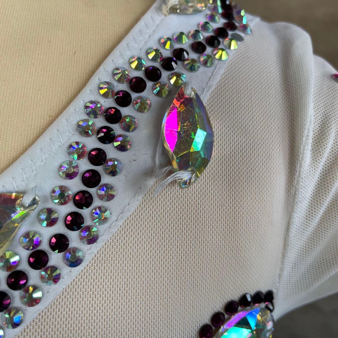 社交ダンス ラテンダンス ドレス衣装 レース 白 紫 S1121