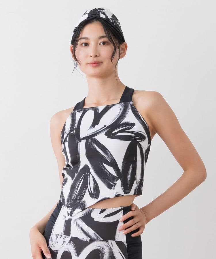 SUKALA】ハートプリントホルターネックブラトップLブラックオンライン