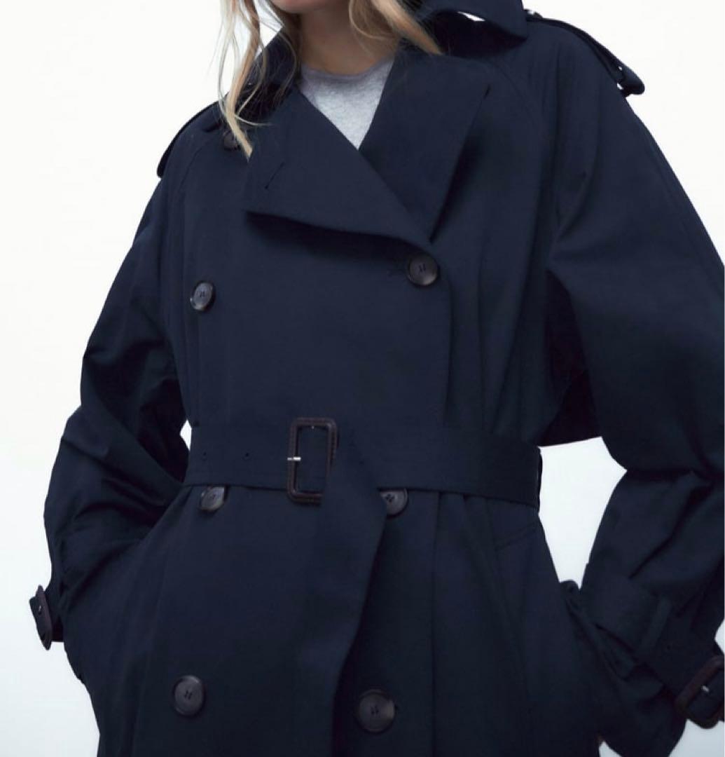 ZARA☆ 美品☆トレンチ☆ネイビーベルト オーバーサイズ ウォーターレ