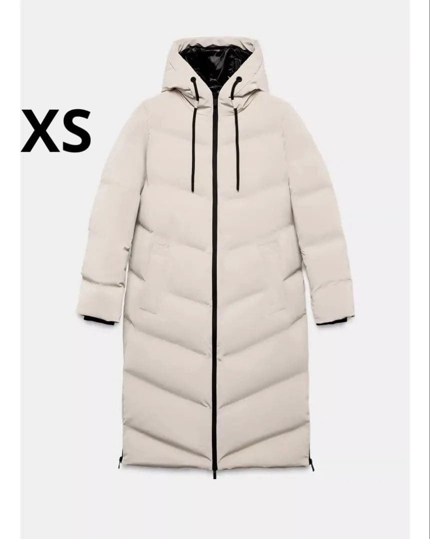 ZARA ウィンドプルーフフード付きロングラバー加工アノラック XS 新品