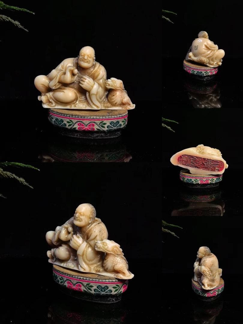 中国古美術・ 降龍羅漢・寿山石極品水晶銀田黄の印鑑・摆件・文房具