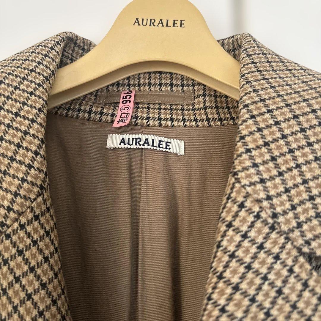 AURALEE ガンクラブチェック、ステンカラーコート 茶ベージュ系