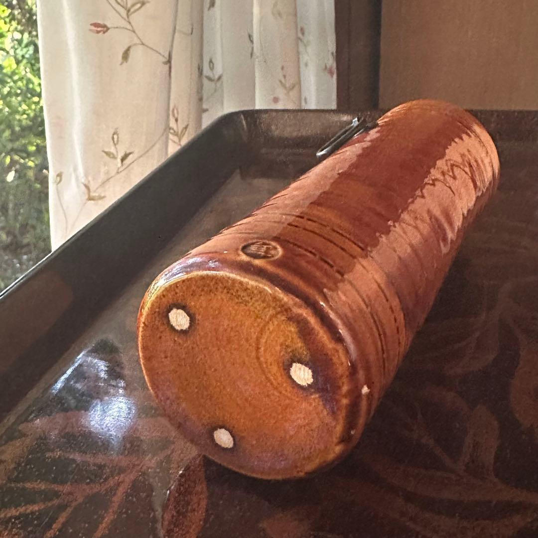 2155様感謝‼️KUTANI飴色人間国宝十代長左衛門未使用飴釉筒形掛花入桐