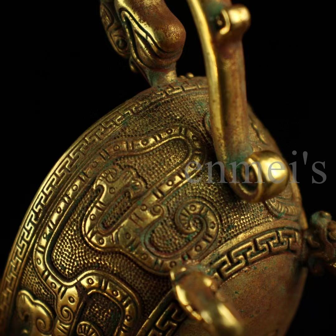 中国古美術・珍蔵純銅製・鎏金酒杯・高浮彫船型三足酒具・