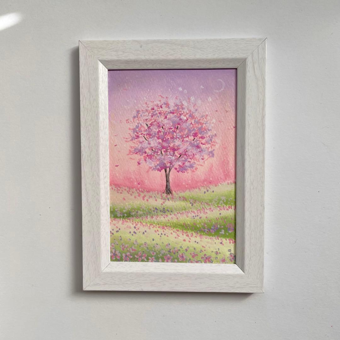 オイルパステル画 アクリル画 優しい桜の風景 風景画 - メルカリ