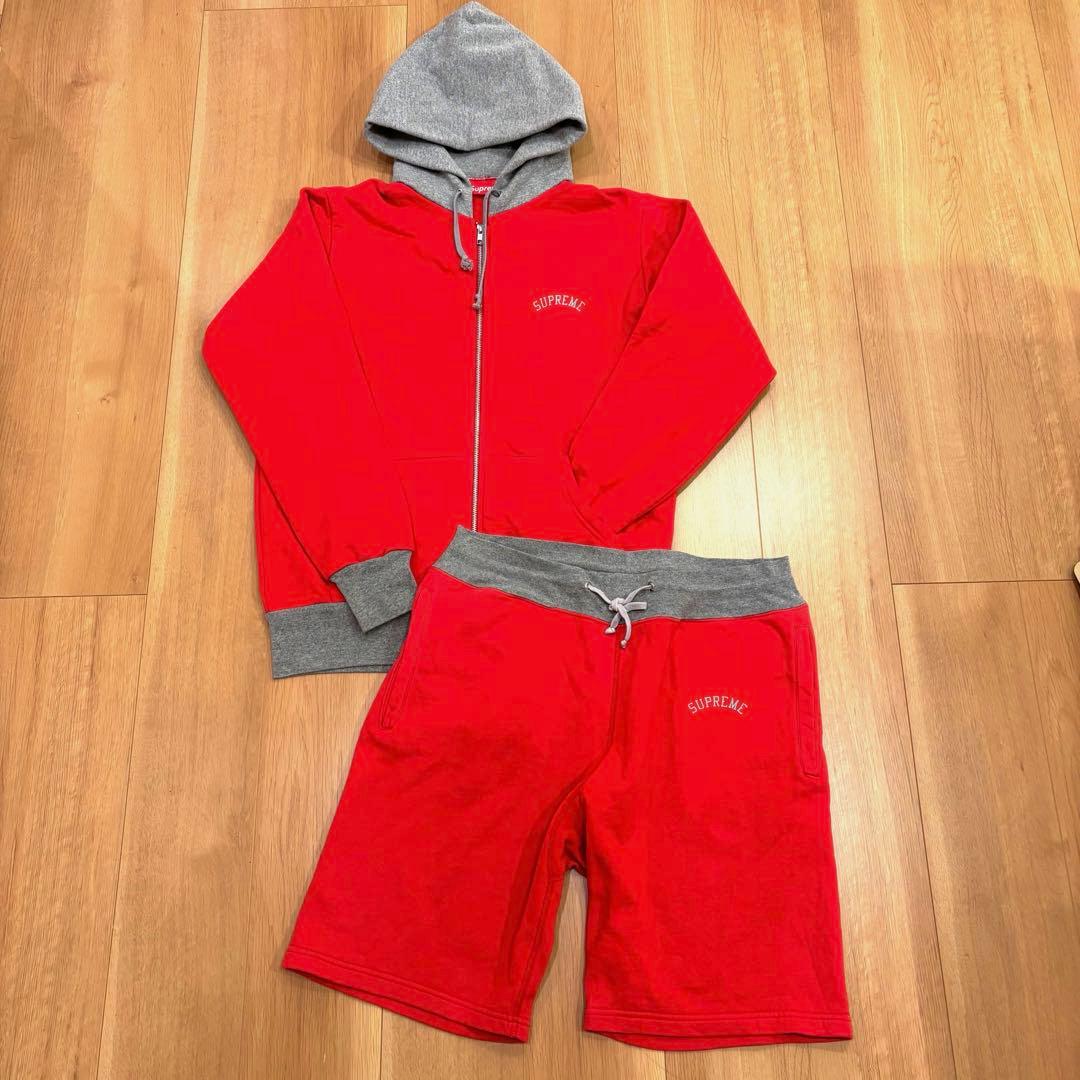 SUPREME セットアップ 赤 フード付きパーカー&ショートパンツ - メルカリ