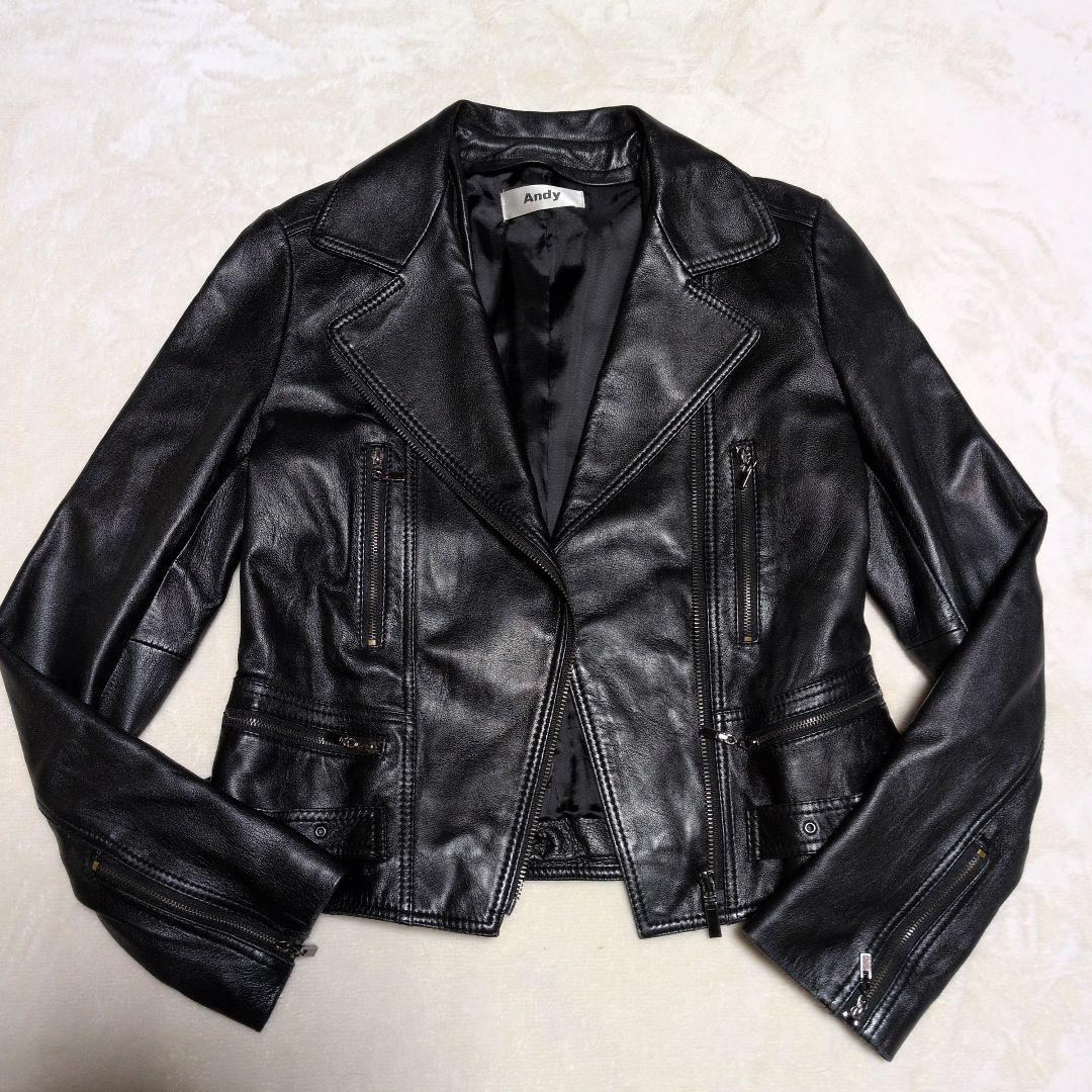 アンディ Andy ラムレザー ファー付き レザージャケット レディース S 黒