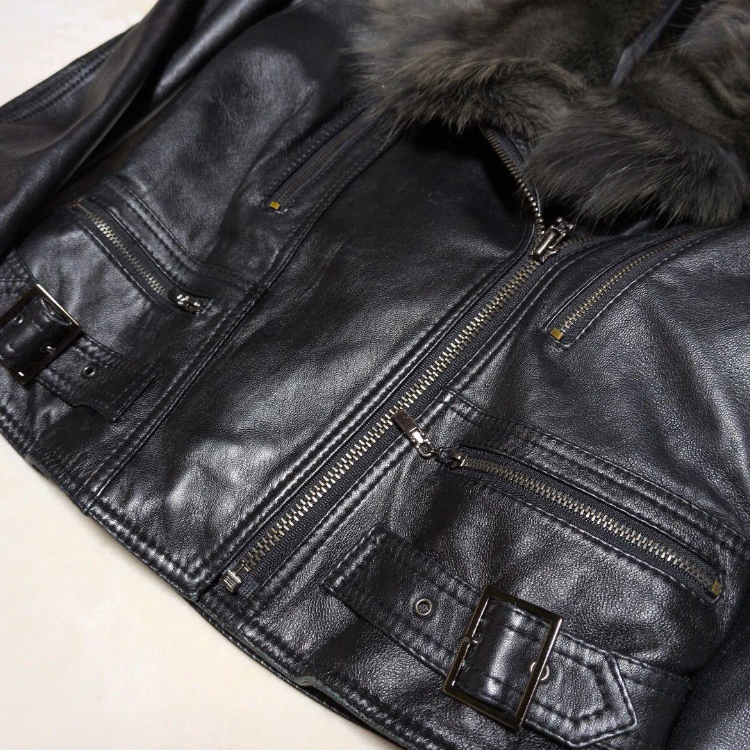 アンディ Andy ラムレザー ファー付き レザージャケット レディース S 黒