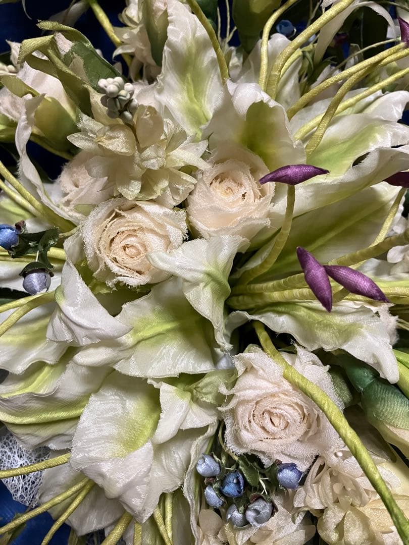 布花 染め花 アートフラワー アンティーク風 特大ブーケ 1点