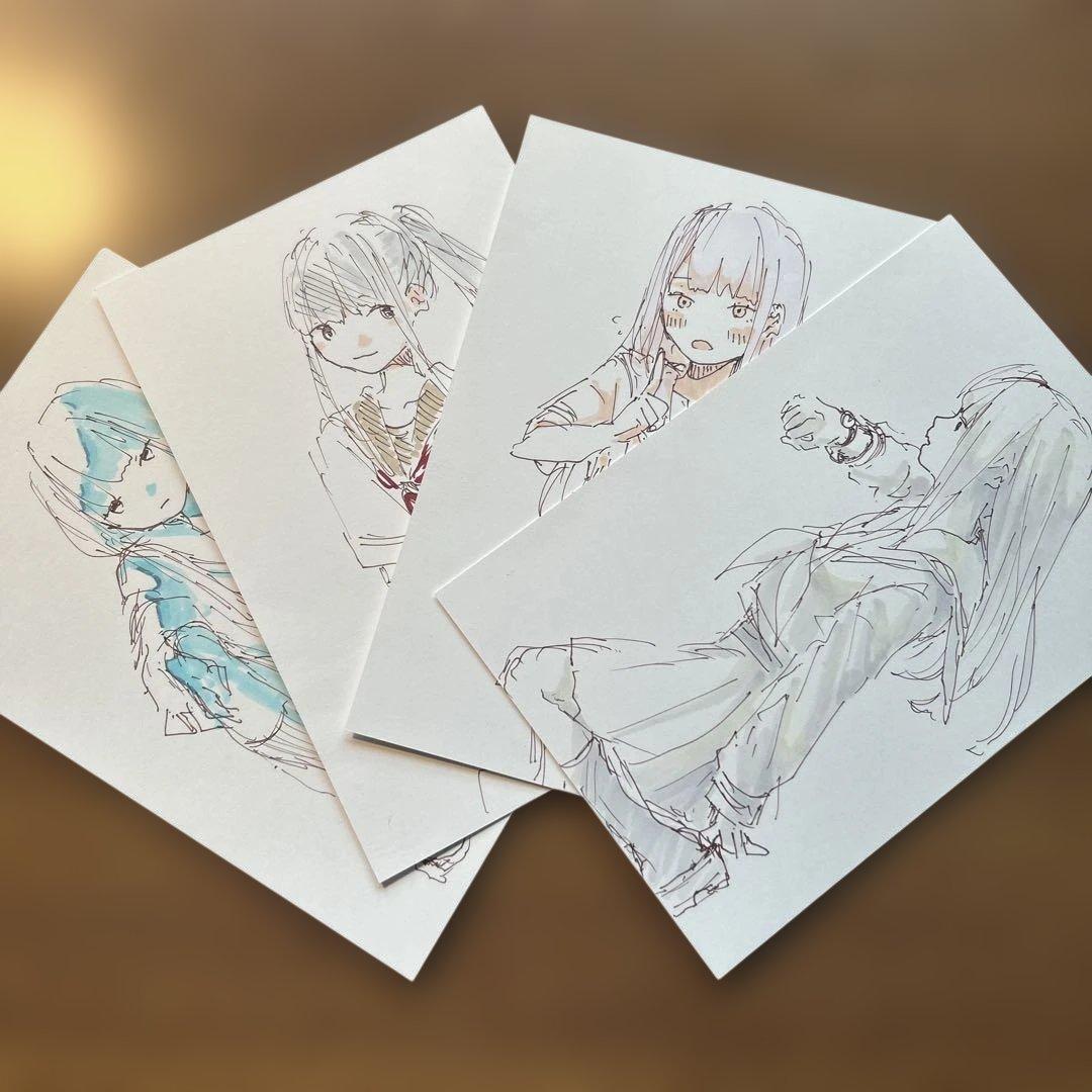 手描きイラスト 4枚セット はがきサイズ - メルカリ