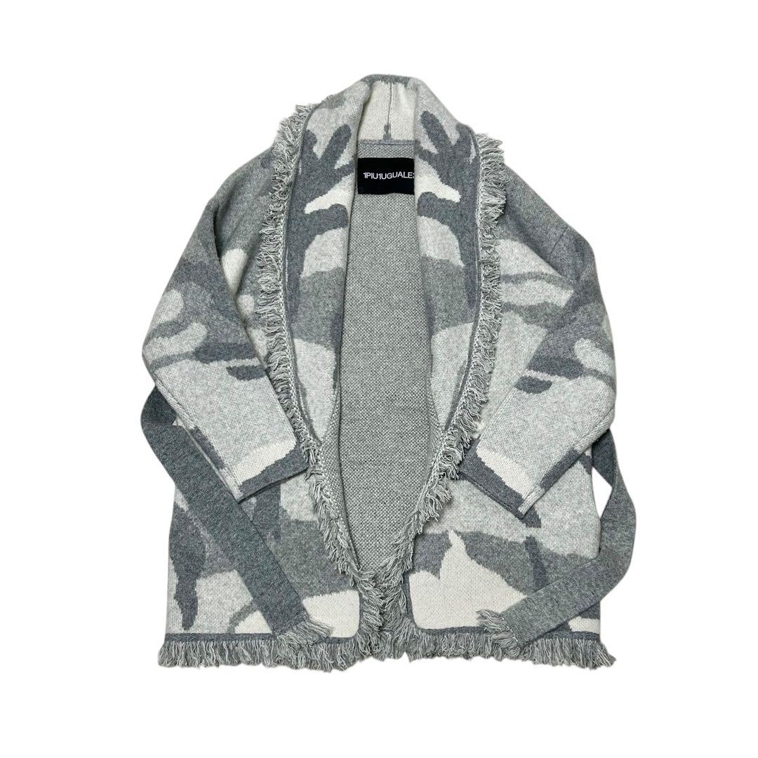 1piu1uguale3ウノピュウカシミア混ウールカーディガンガウンフリンジ