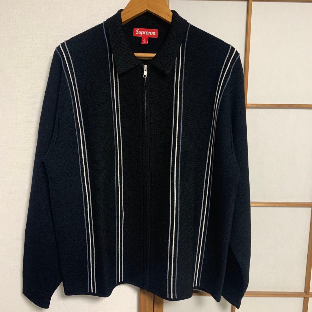 supreme stripe zip up polo sweater L - メルカリ