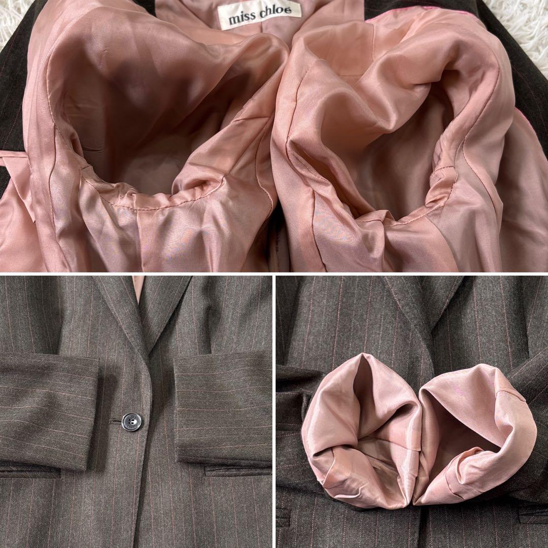 極美品☆【ミス　クロエ】ピンクストライプ　裏地　総裏地　パンツスーツ　40 L