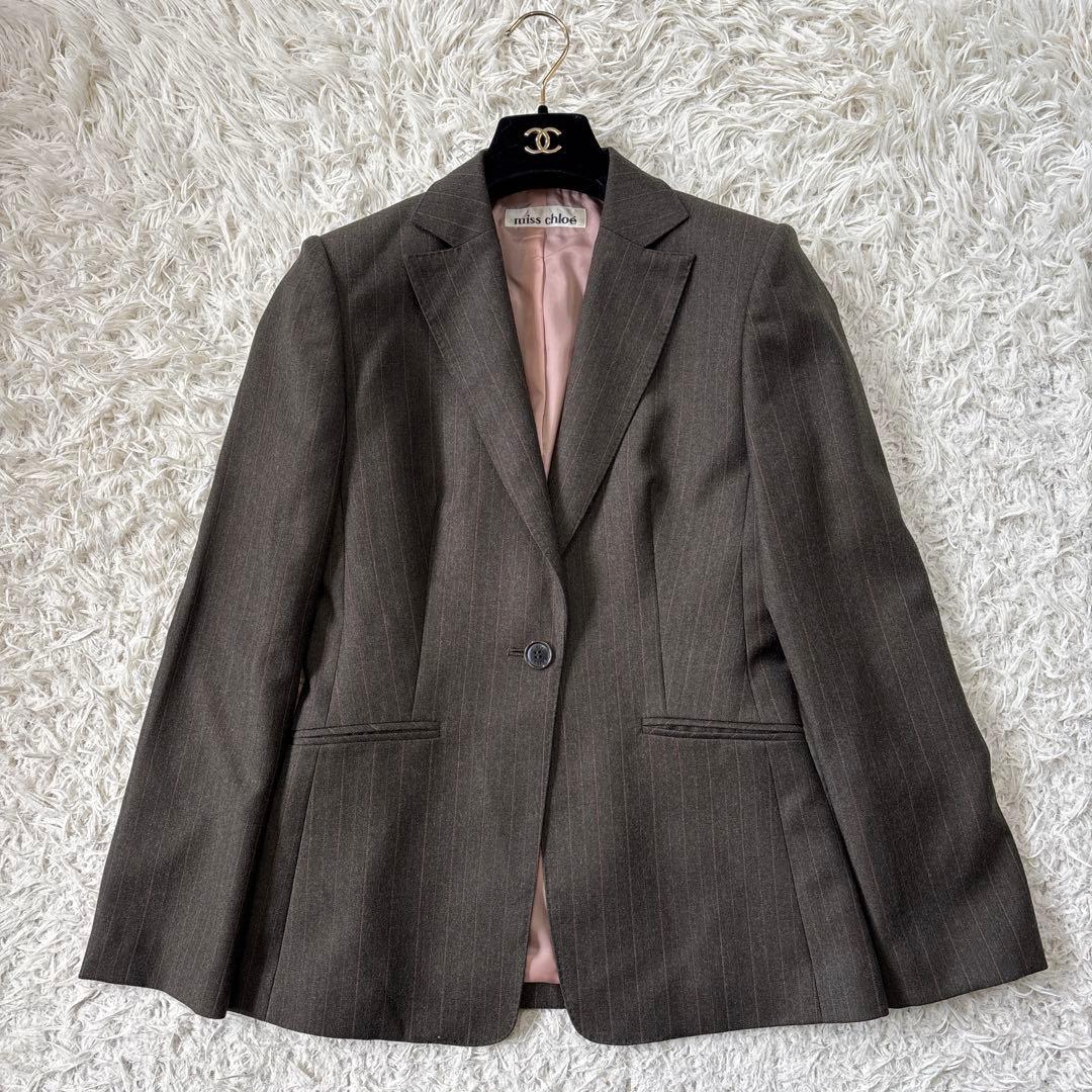 極美品☆【ミス　クロエ】ピンクストライプ　裏地　総裏地　パンツスーツ　40 L