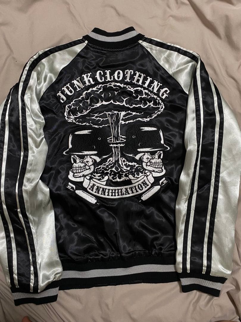 JUNKY'S スカジャン 限定 スカル ２面用　レーヨン unisex 大人気 】JUNKY'S PARADISE リバーシブル スカジャン スカル