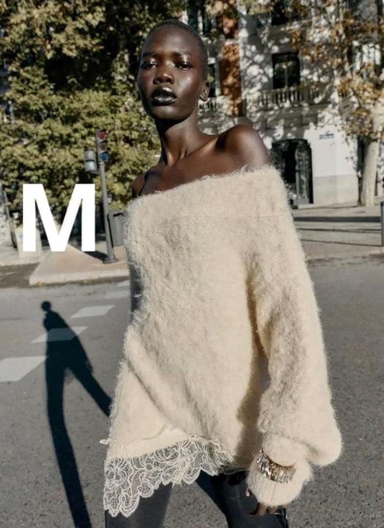 ZARA　レースコンビニットセーター M ZARA - 新品ZARA レースコンビニットセーター Mの通販 by ♡ちな♡'s