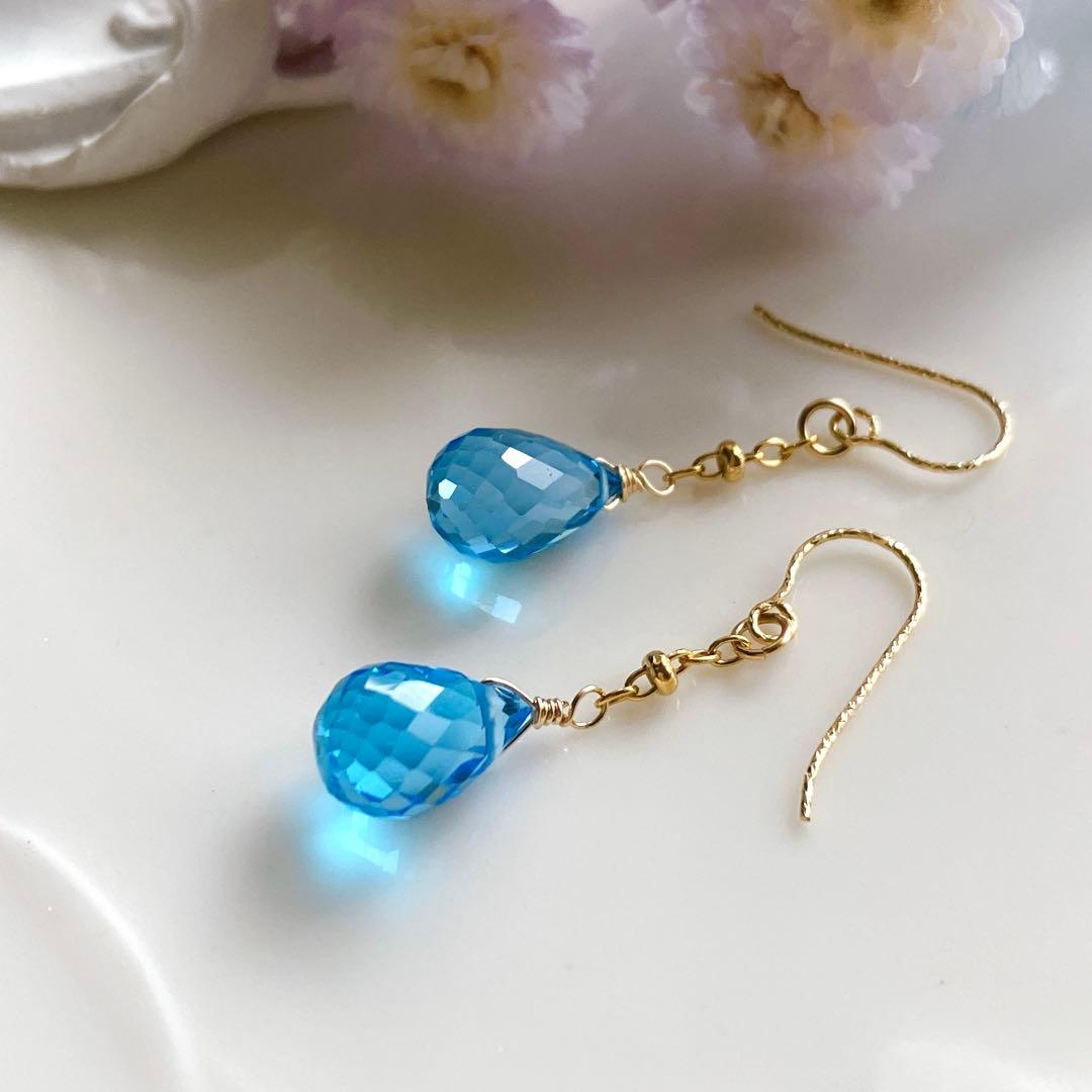 宝石質✧スーパースイスブルートパーズ ピアス✧14kgf - メルカリ