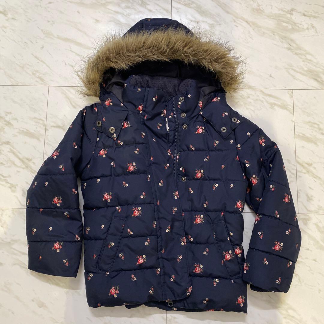 花柄ダウンコート ネイビー - メルカリ
