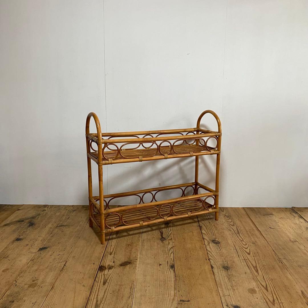 ヴィンテージ ラタン 飾り棚 植物台 昭和レトロ y53 色合い素敵なヴィンテージラタンラック | meguri