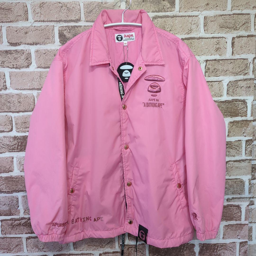 A BATHING APE】ナイロンジャケット 刺繍ロゴ入り ピンク - メルカリ