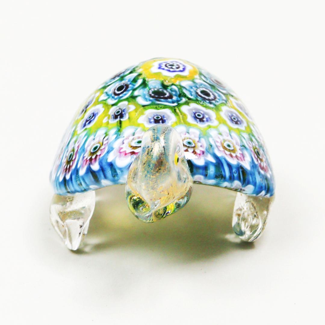 ベネチアンガラス Murano Glass ミルフィオリ カメ ペーパーウエイト