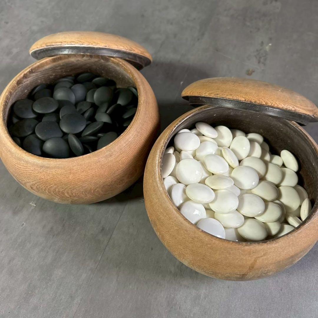 囲碁セット 碁石 木製碁笥 白黒セット 囲碁 石付き 木製ケース 囲碁