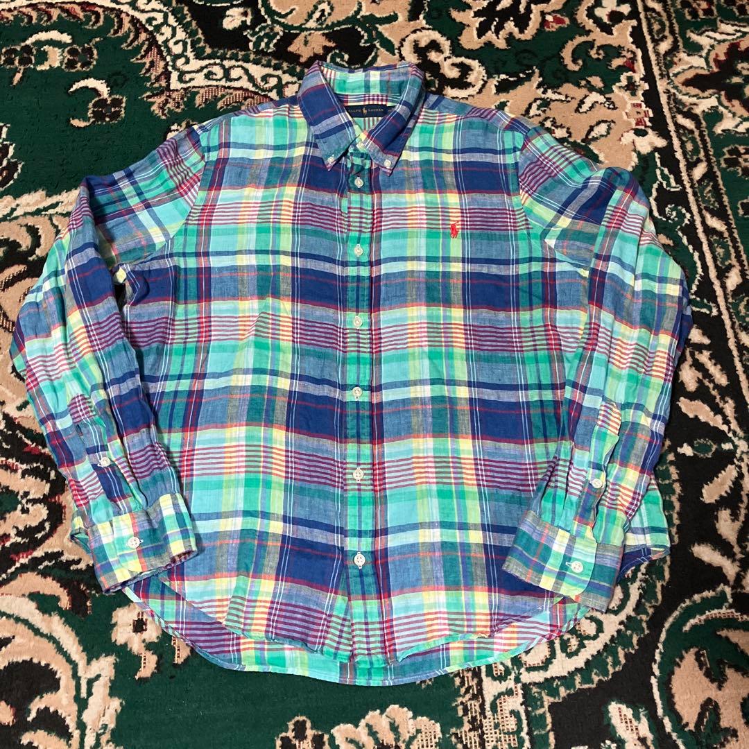 ラルフローレン XL リネン100 マドラスチェック 長袖 シャツ - メルカリ