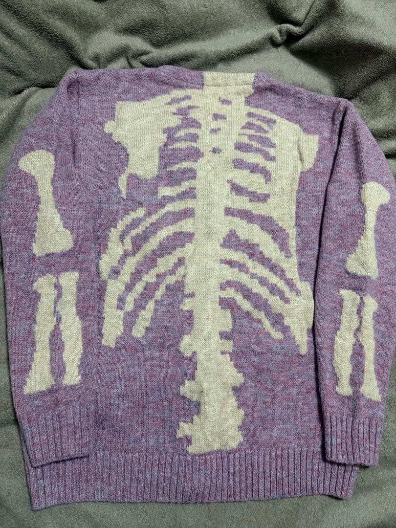 未使用 セーター カーディガン 骨格 スカル 日本スカジャン unisex 美品 THRIFTY LOOK / RAGLAN SLEEVE SOUVENIR CARDIGAN - SKULL