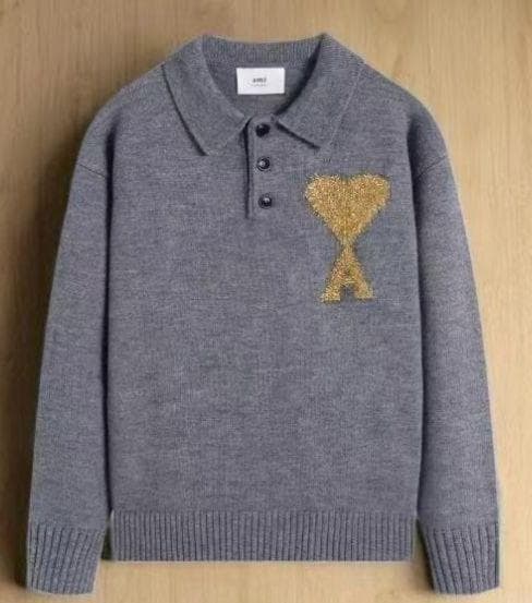 AMI グレー ニットポロシャツ ハート刺繍 - メルカリ