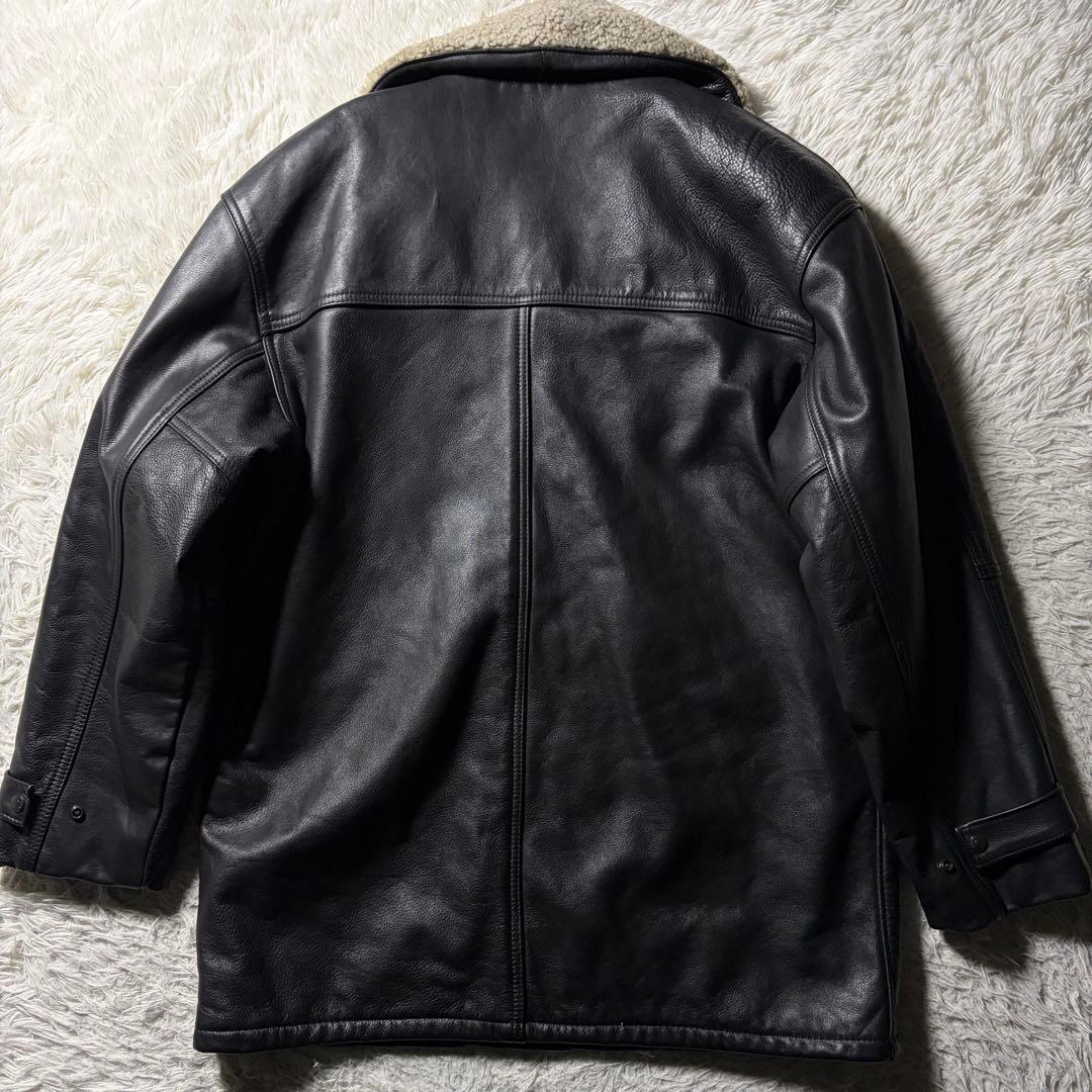 米国製□schott カーコート レザージャケット 本革 襟ボア ブラック 44