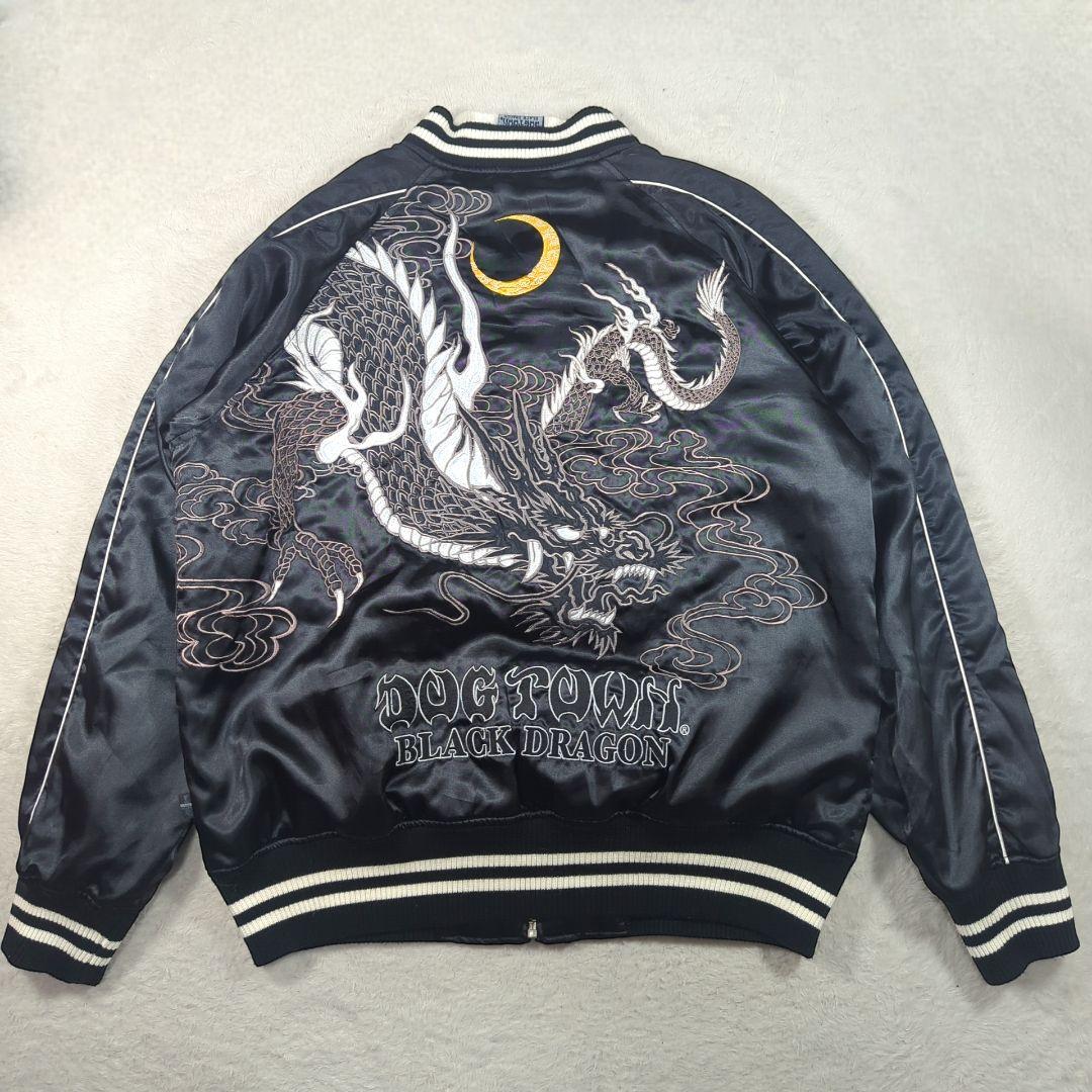 DOGTOWN ドッグタウン✨刺繍 スカジャン XL 黒龍 和柄 ドラゴン - メルカリ