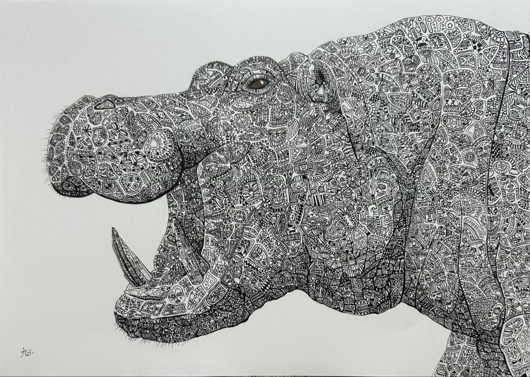 カバ　動物ペン画No.18 カバ 動物ペン画No.18 カバ 動物ペン画No.18