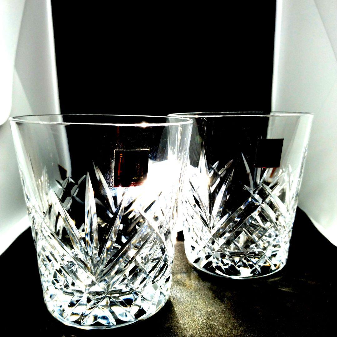 新品HOYAクリスタルカットペアロックグラスウイスキーグラス江戸切子