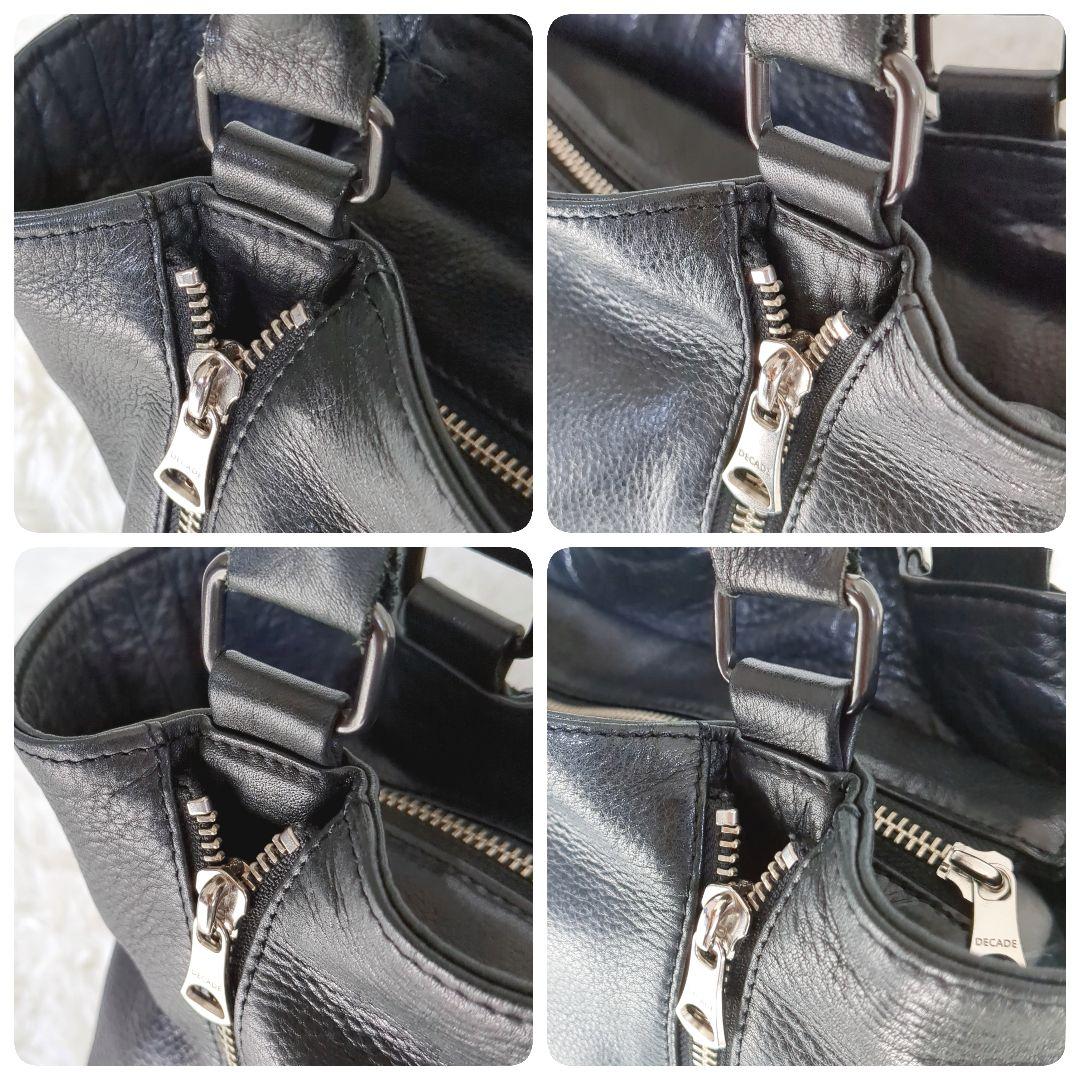 美品✨️ディケイド レザー ダブルジップ トートバッグ 黒 シボ革 A4