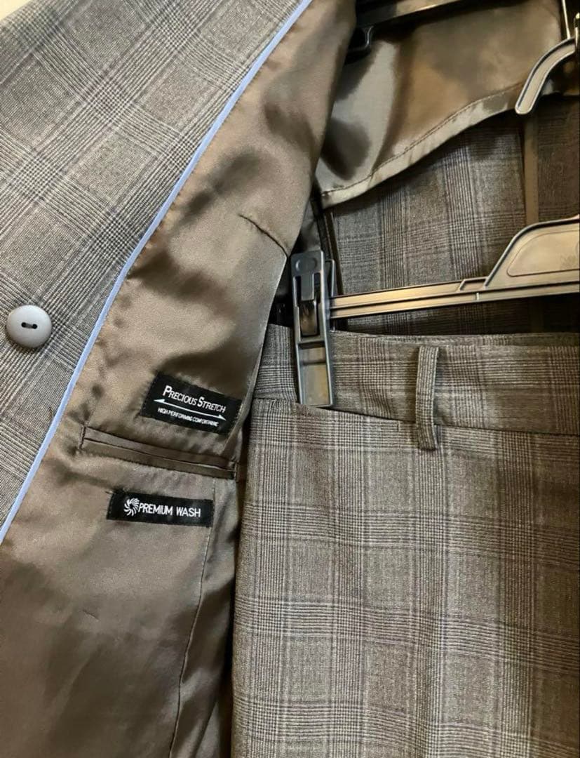 ミワク スーツ セットアップ 茶チェック ダブルジャケット パンツ