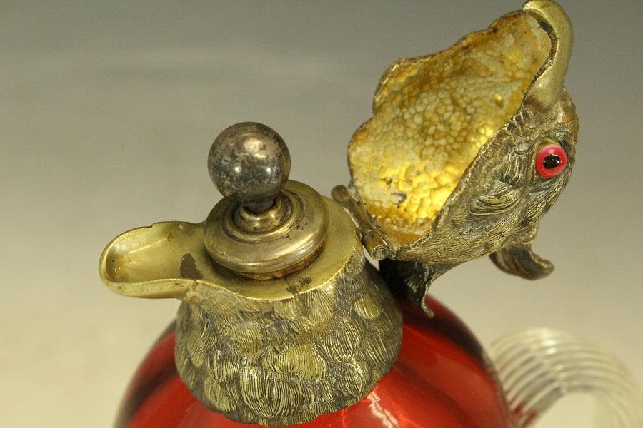 16世紀 フランス 赤ガラス 鷲 酒瓶高23.5cmアンティーク (RC975