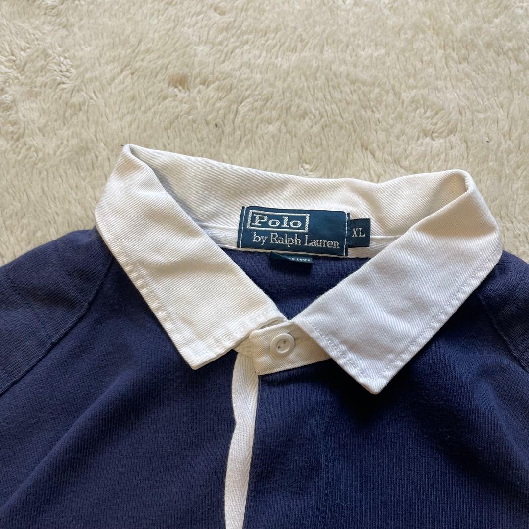 90s ポロ ラルフローレン エルボーパッチ ラガーシャツ XL ネイビー