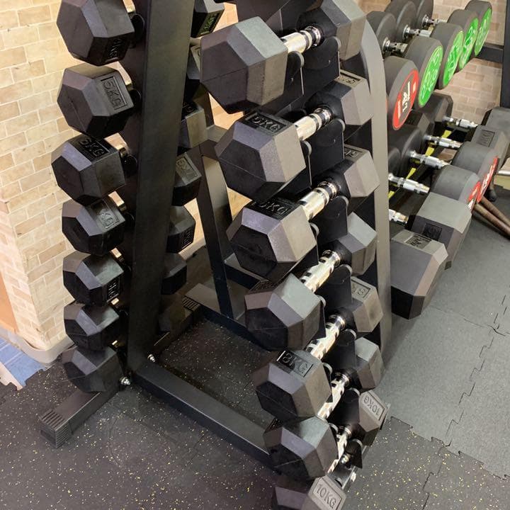 ダンベルスタンド& ヘックスラバーダンベル 1kgから10kg