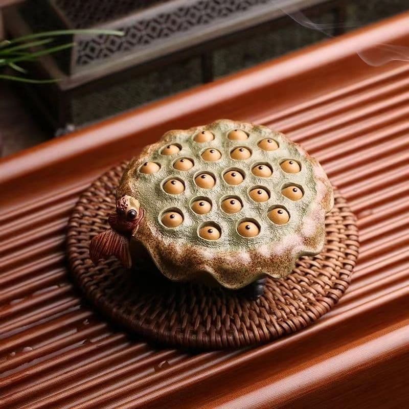 金魚莲蓬紫砂 茶道具 香道具 装飾品 工芸品 美術品 置物