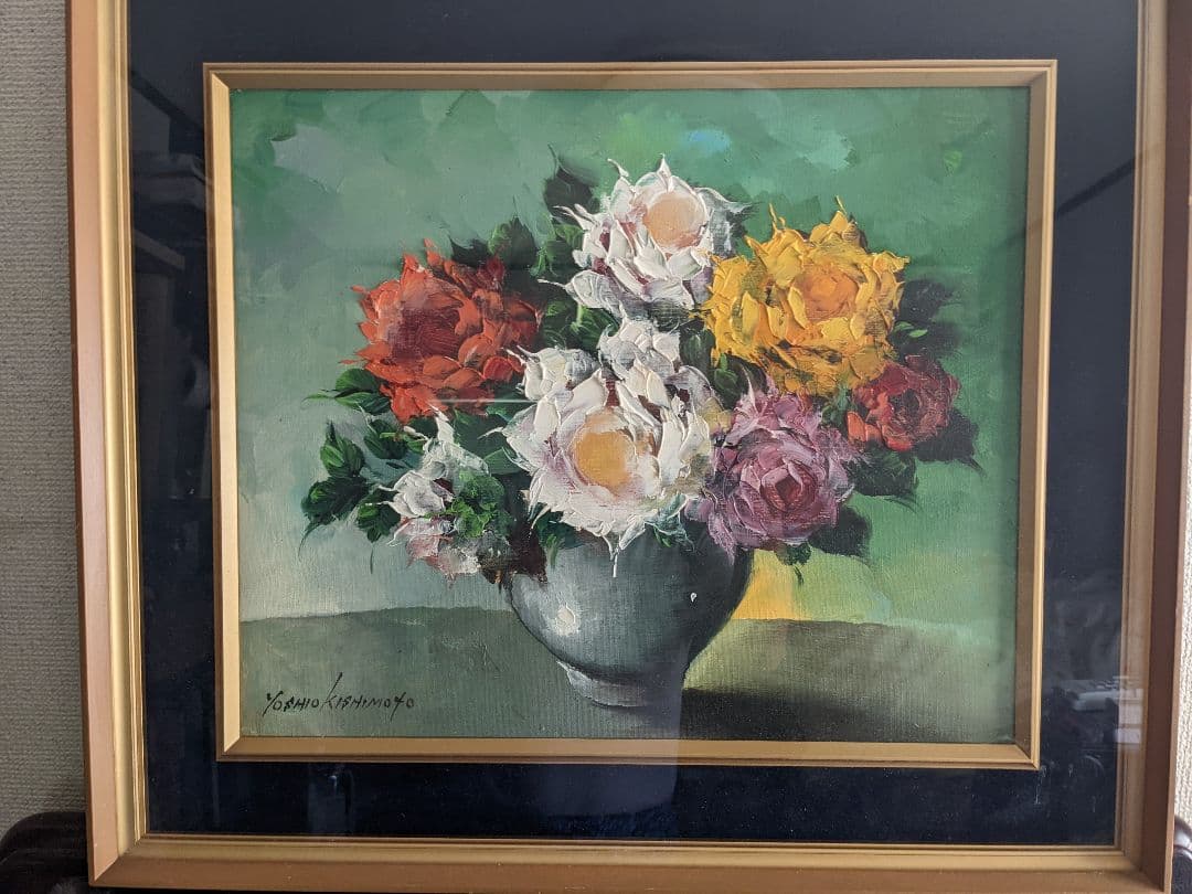 岸本芳雄 油絵 薔薇 8号 - メルカリ