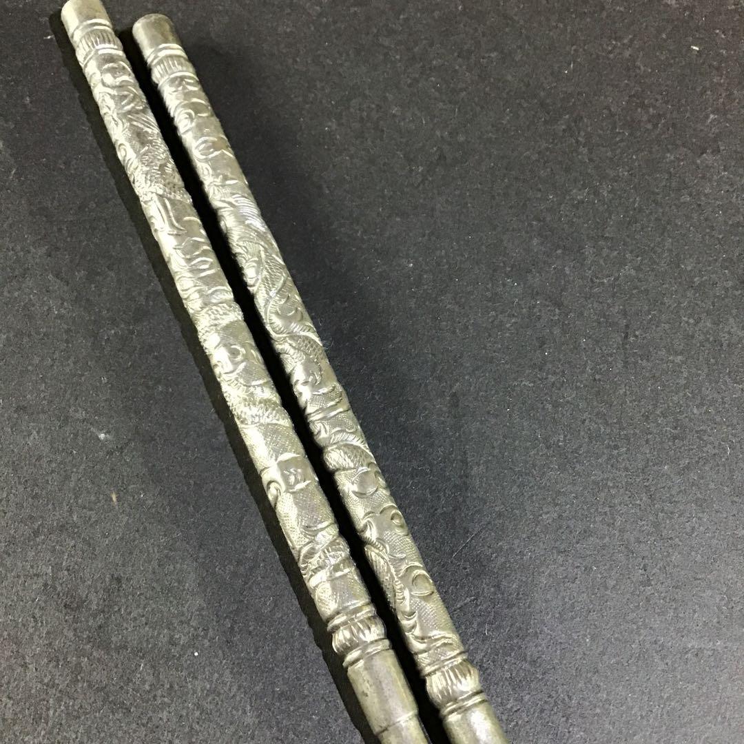銀 昇龍彫箸 清朝皇帝 純銀保証 和1