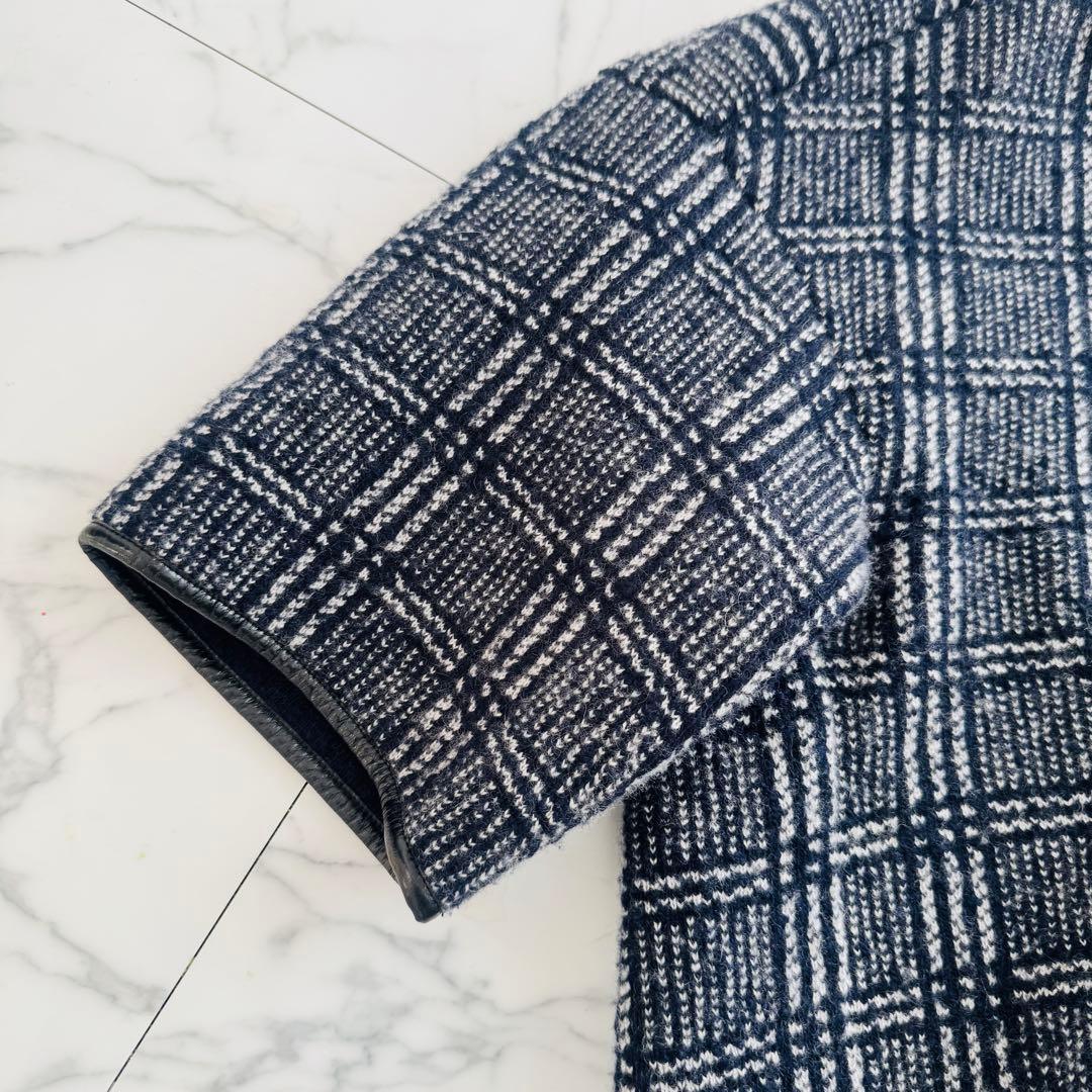 drawer 12G グレンチェック ニット レザートリム チェック ネイビー