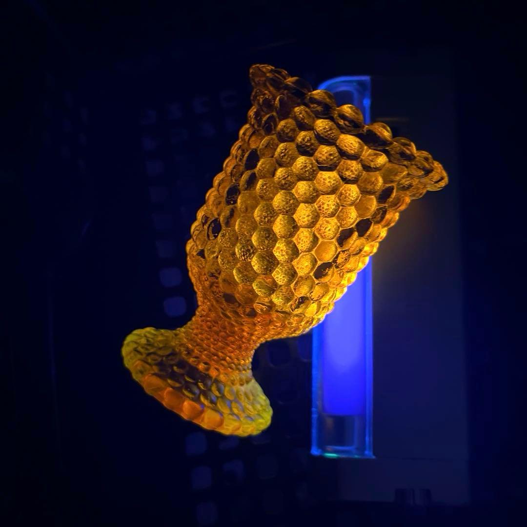 骨董 時代ガラス 希少 橙色 黄色暈し 霰プレス あられ 氷コップ ウラン