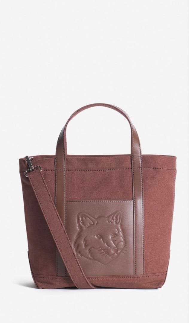 Maison Kitsuné ブラウン トートバッグ FOX HEAD MEDIUM LEATHER TOTE（トートバッグ）｜Maison Kitsune
