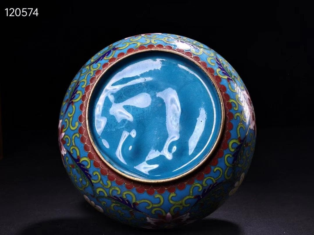 中国古美術・珍蔵・ 銅胎掐糸エナメル彩 景泰藍鎏金蓋罐・箱付き